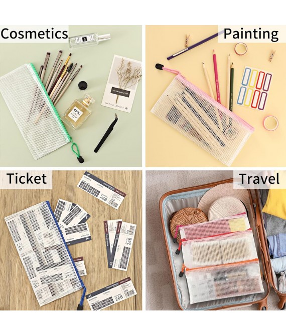 4A PVC Grid Transparent Zipper Stationery Bag