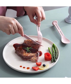 3-in-1 Eco-friendly Portable Wheat Straw Travel Cutlery Set