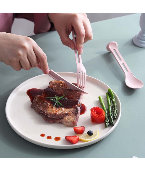 3-in-1 Eco-friendly Portable Wheat Straw Travel Cutlery Set