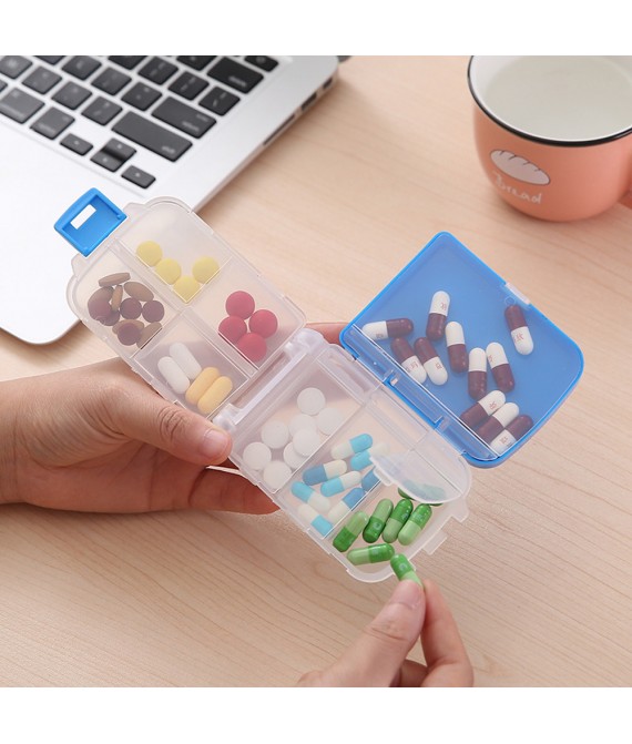 Portable Folding Three-layer 8 Grid Small Pill Box