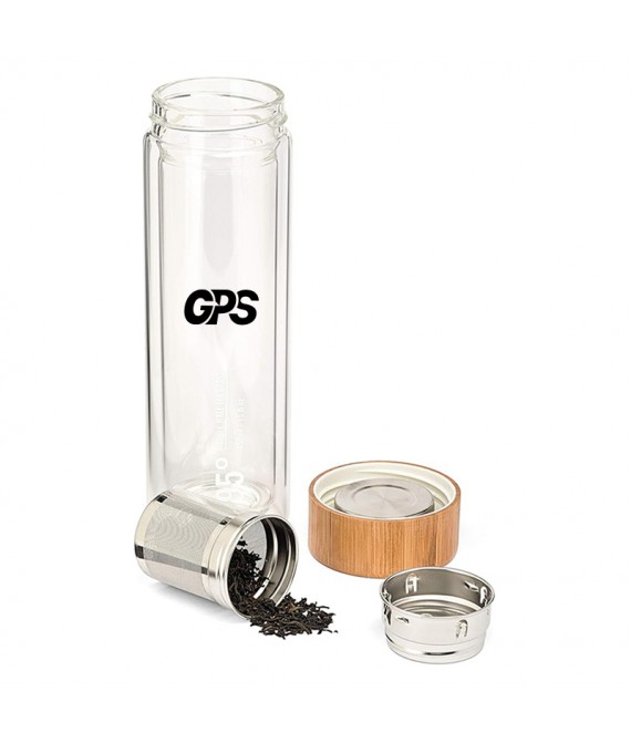 450ml double wall high borosilicate glass water bottle with bamboo lid