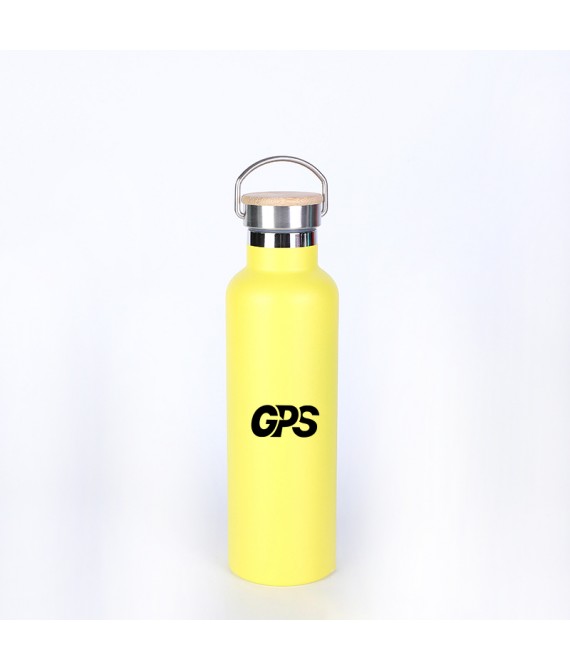 750ml matte paint double wall sport water bottle with bamboo handle lid
