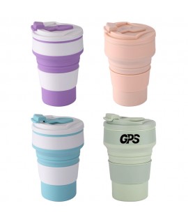 500ml Reusable Silicone Collapsible Cups with Lid for Camping